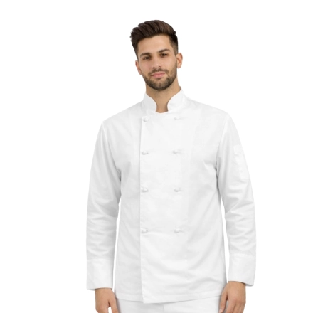 Bluza kucharska biała męska długi rękaw 8 guzików roz.M – bluza kucharska – odzież gastronomiczna